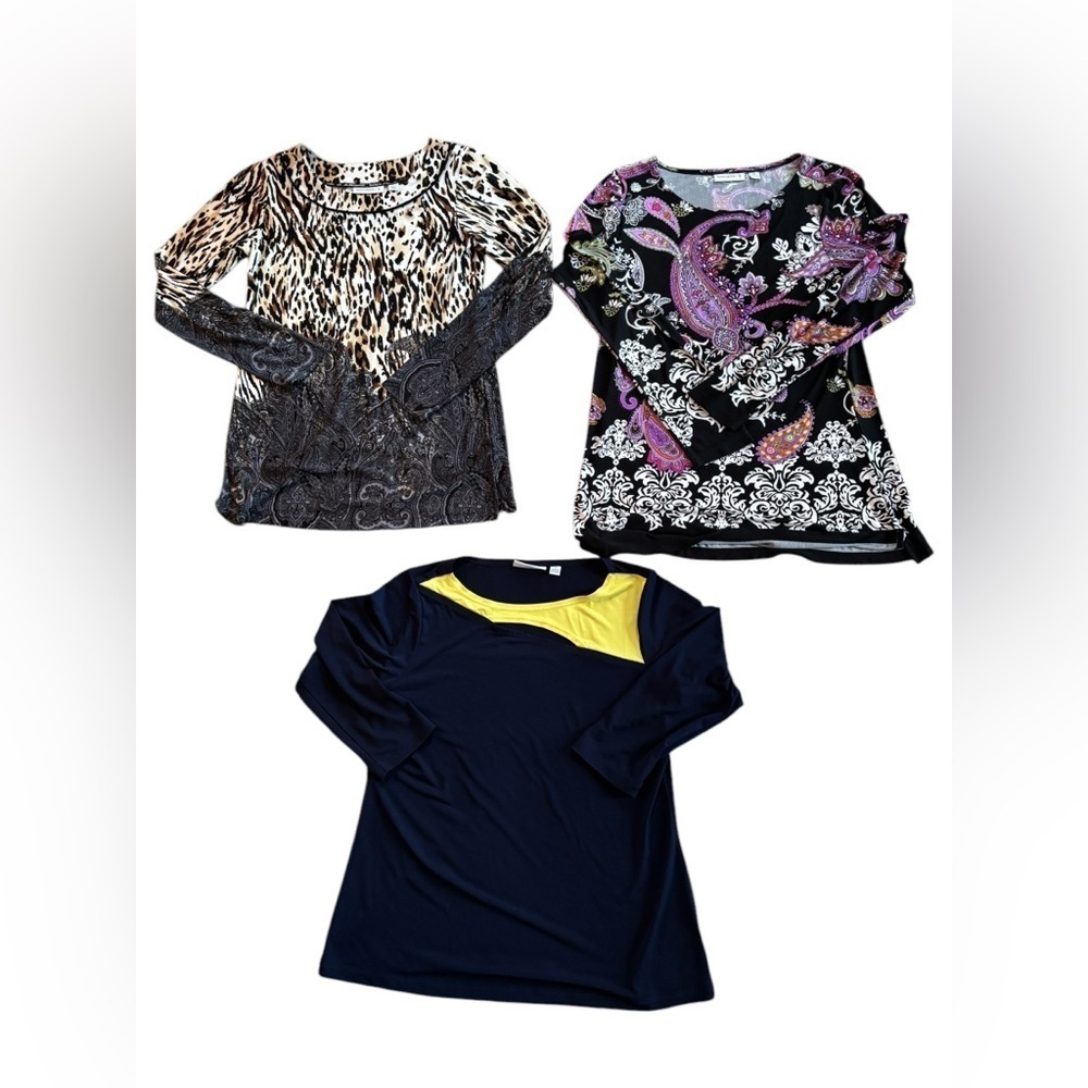 Susan Graver Liquid Knit Tops Lot of 3 Leopard Floral Print Knit XXS-S 3/4-LS